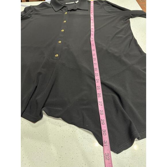 Susan Graver Blouse Liquid Knit Asymmetrical 3/4 Button up Black XL Stretch Flow - Picture 11 of 12